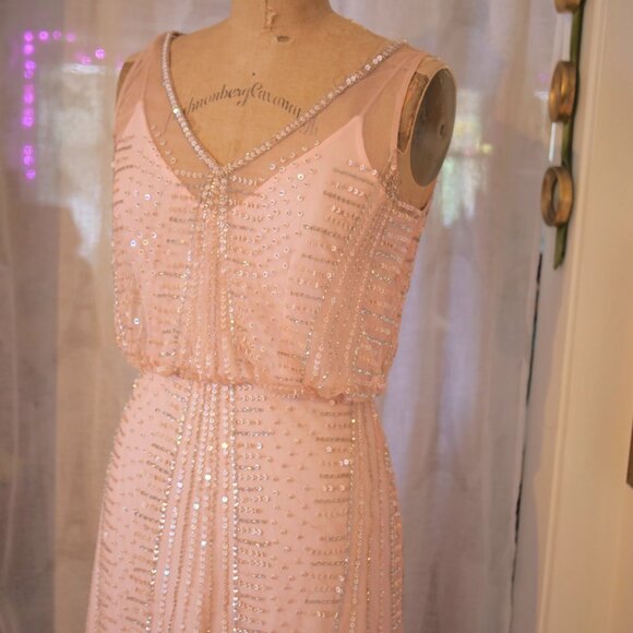 vtg 90s CACHE Y2K Pink Sequins Beaded Mermaid Maxi Dress Whimsigoth Fairycore 6 - Picture 4 of 16